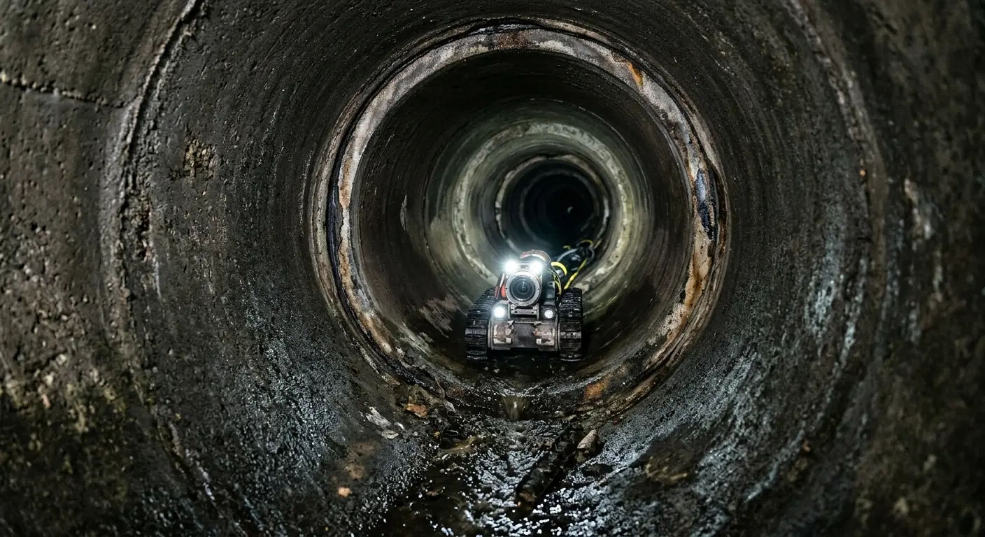 Robotic sewer camera inspecting pipe interior for Sewer Line Repair in Rochelle Park